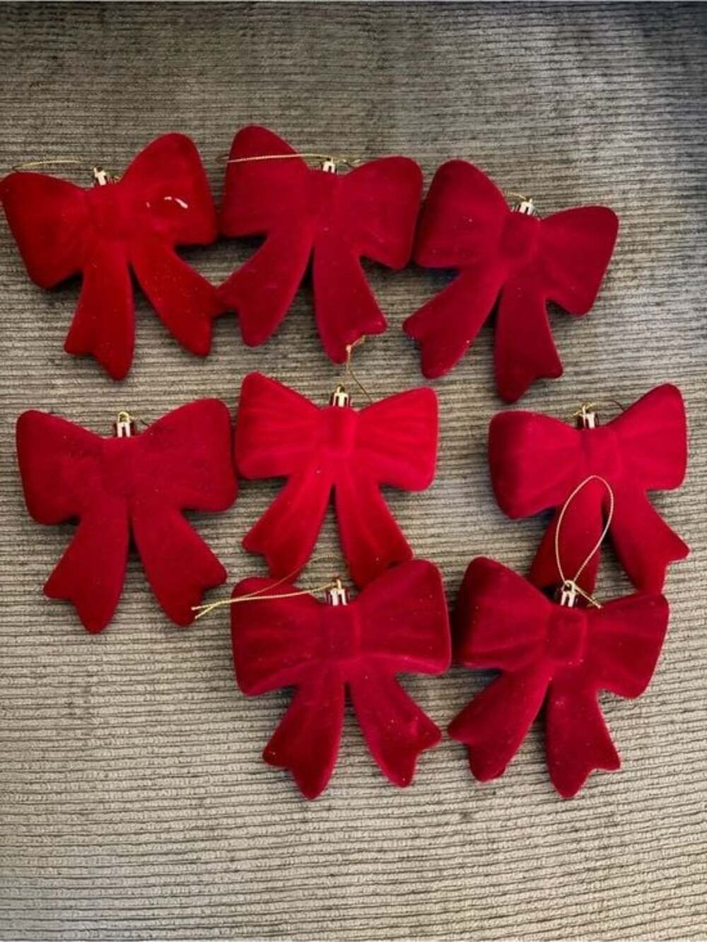 Red Velvet Bow Christmas Ornaments - Set of 8